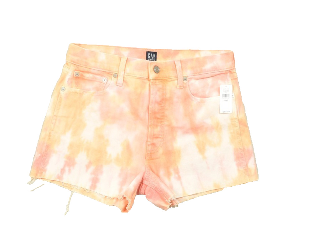 NEW Gap Denim Size 4/27 Peach Orange Tie Dye High Rise Raw Hem Denim Shorts